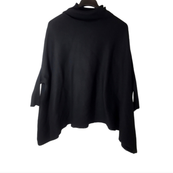 Magaschoni Black Ribbed Turtleneck Poncho Pullover Sweater Size Small Petite - Picture 6 of 12